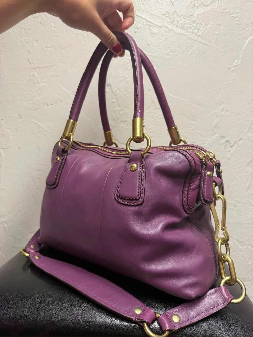 Coach Purple Leather Satchel with Gold Hardware